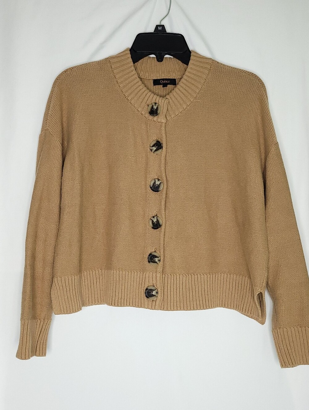 QUINCE Women's Organic Cotton Cropped Cardigan In Camel XS